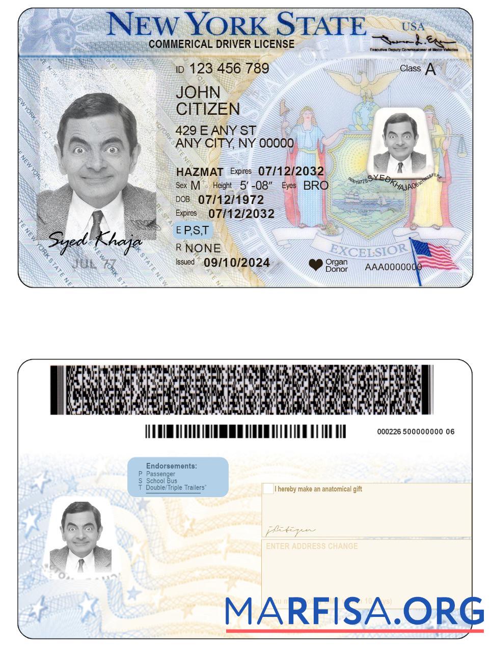 Blank USA New York Commerical DL sample